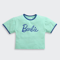 Barbie Aqua Blue Soft Cotton Logo T-Shirt for Girls