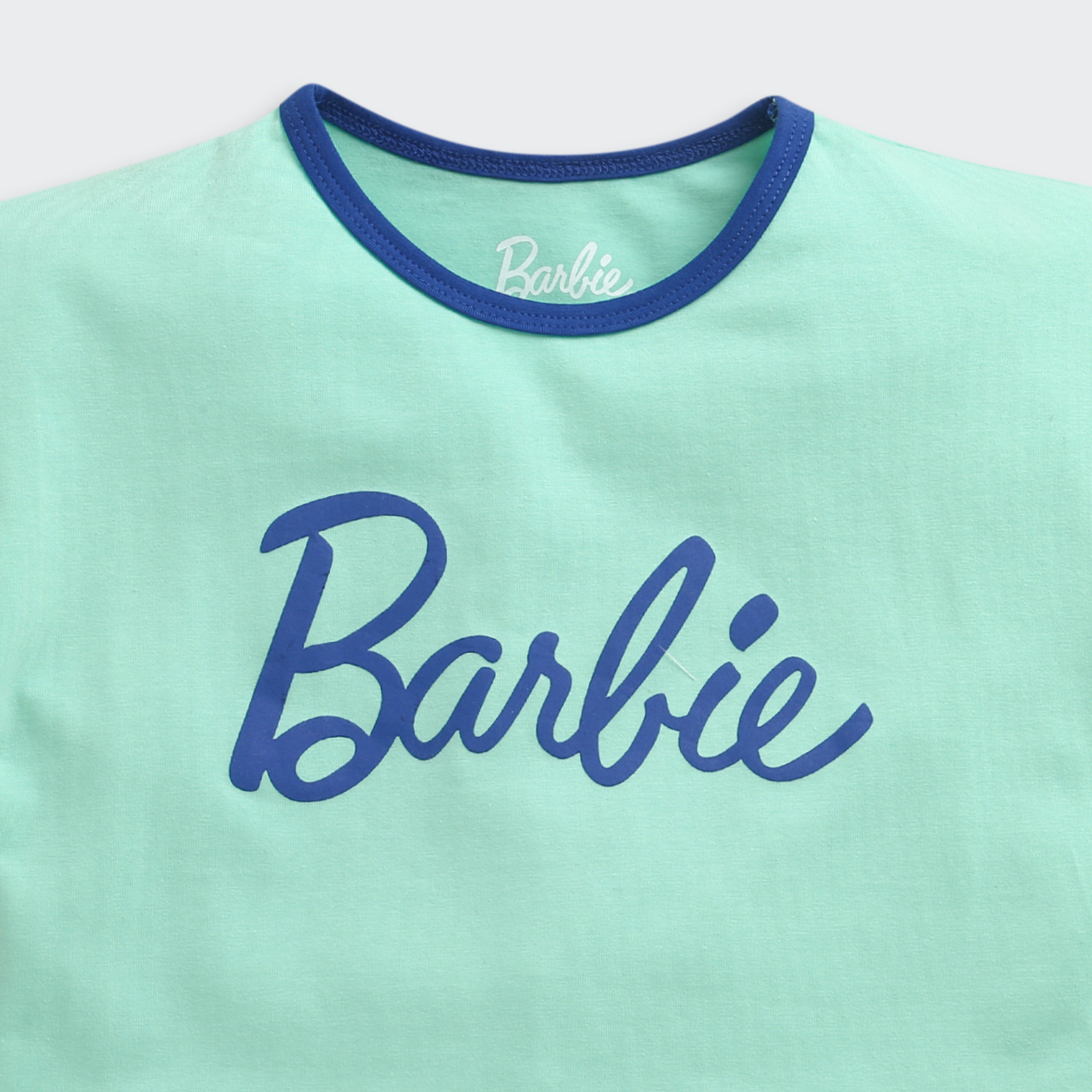 Barbie Aqua Blue Soft Cotton Logo T-Shirt for Girls