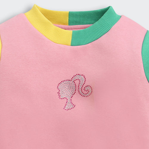 Color-Block Barbie Sweatshirt – Playful Winter Casual
