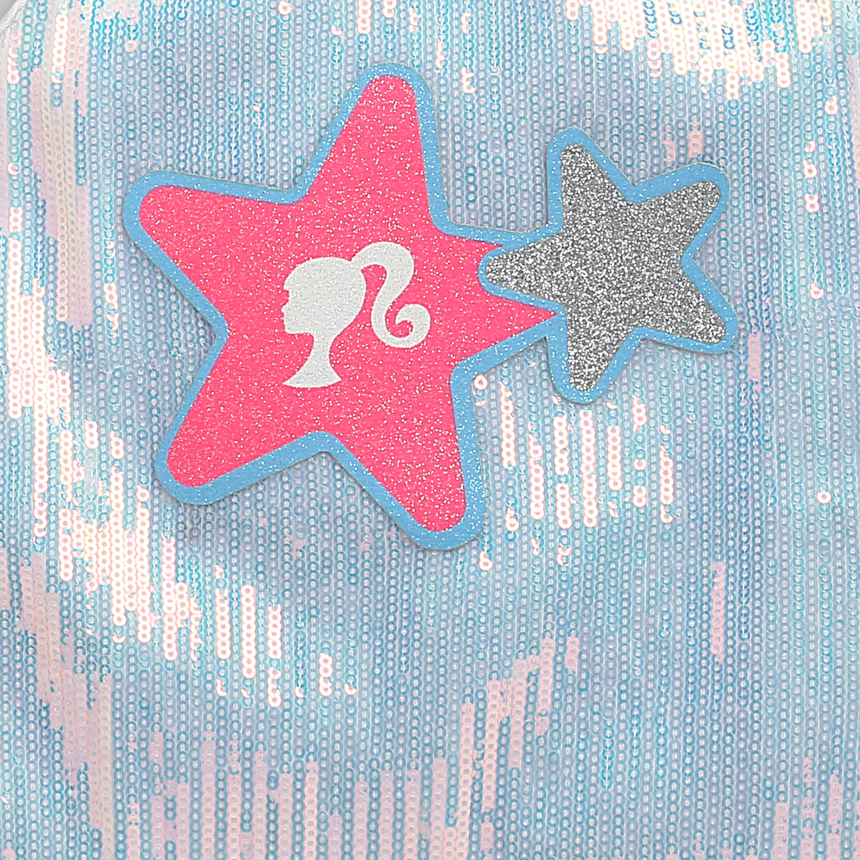 Barbie by Tiny Girl Sleeveless Star Patch Detailed Shimmered & Sequins Embellished Top - Silver & White