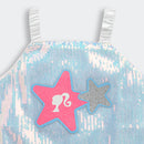 Barbie by Tiny Girl Sleeveless Star Patch Detailed Shimmered & Sequins Embellished Top - Silver & White