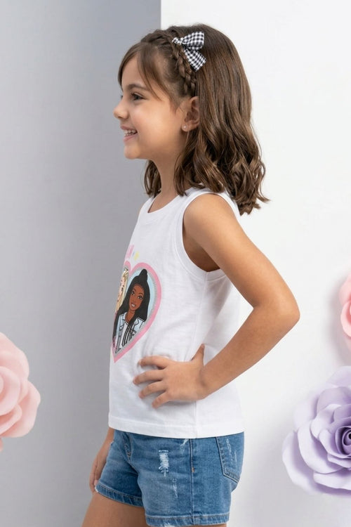 Barbie White Sleeveless Tank Top BATP2095
