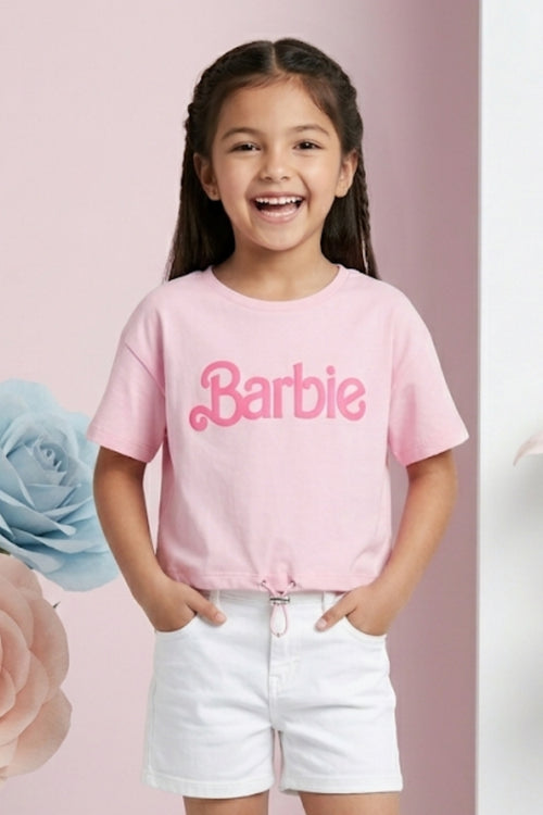 Barbie Light Pink Drawstring Logo T-Shirt BATP2101