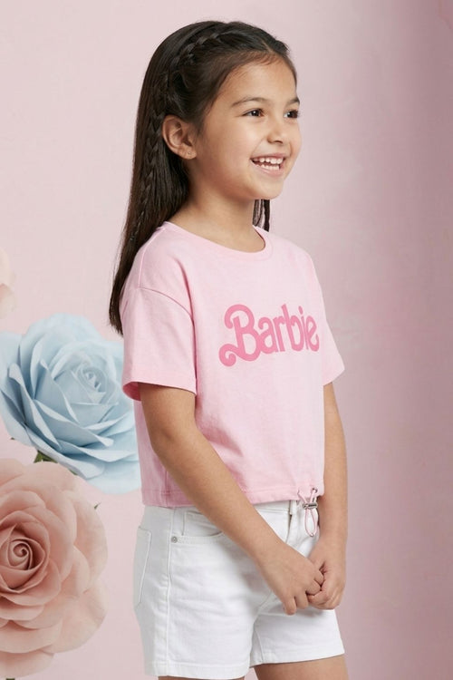 Barbie Light Pink Drawstring Logo T-Shirt BATP2101