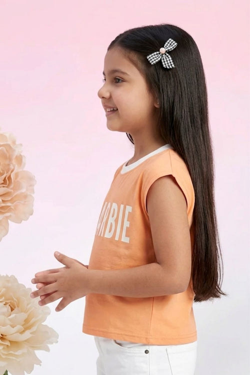 Barbie Casual Summer Peach Logo Boxy Tee BATP2106