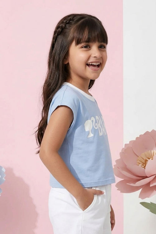 Barbie Powder Blue Logo Boxy Tee BATP2106