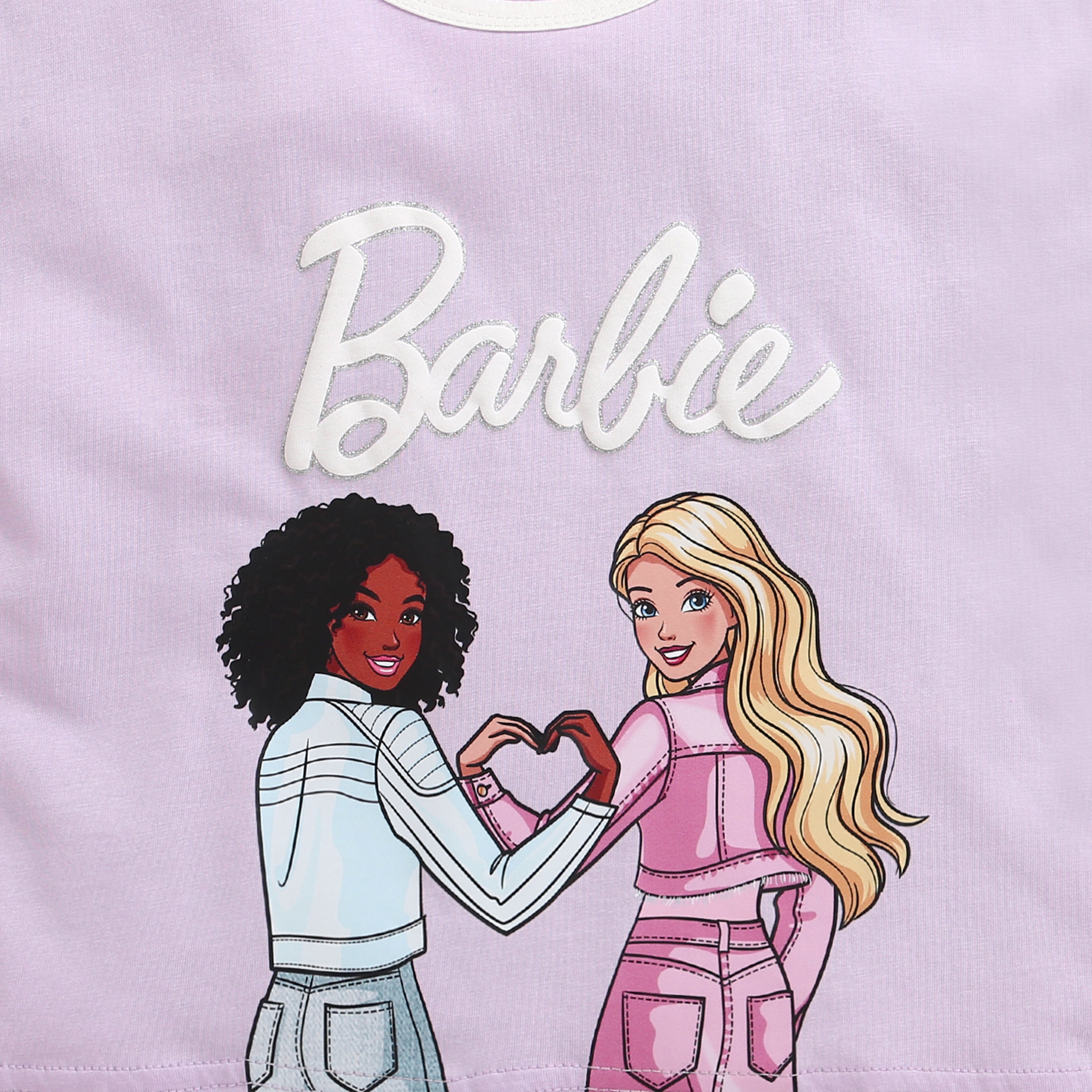 Lilac Barbie Friends Crop Tee – Fun Friendship Print