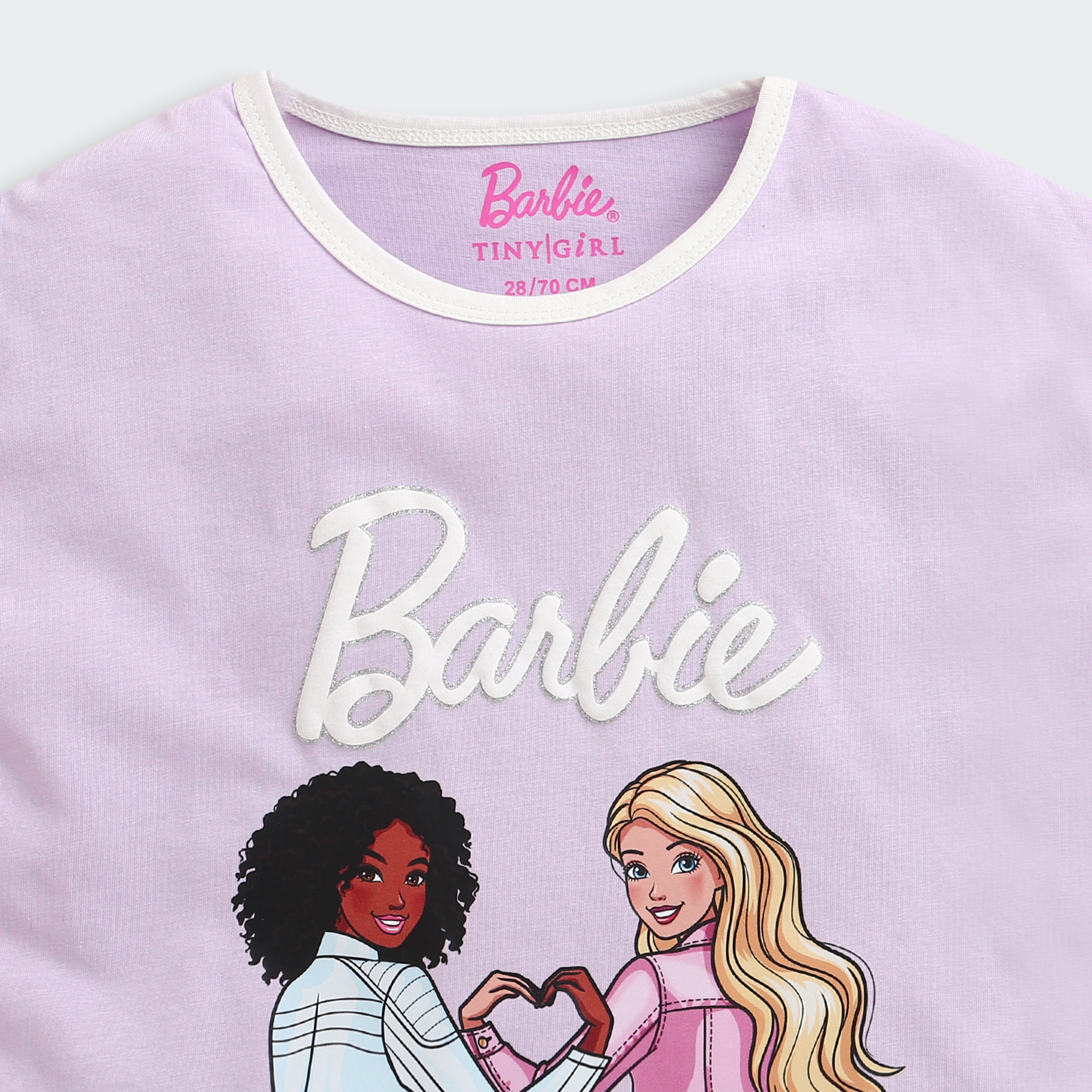 Lilac Barbie Friends Crop Tee – Fun Friendship Print