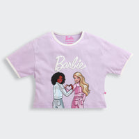 Lilac Barbie Friends Crop Tee – Fun Friendship Print