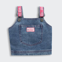 Barbie Light Blue Girls Denim Pinafore Top | Adjustable Straps & Front Pocket
