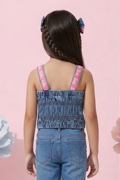 Girls Barbie Denim Strap Top BATP2115