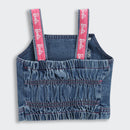 Barbie Denim Dungaree Top Pink Logo Straps & Pocket Detail | Trendy Girls Outfit Online | Kids