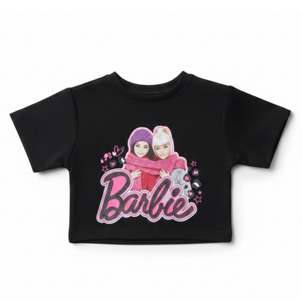 Barbie Black Graphic Crop Top BATP2178