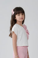 Barbie White Cap Sleeve Floral Applique Top BATP2264