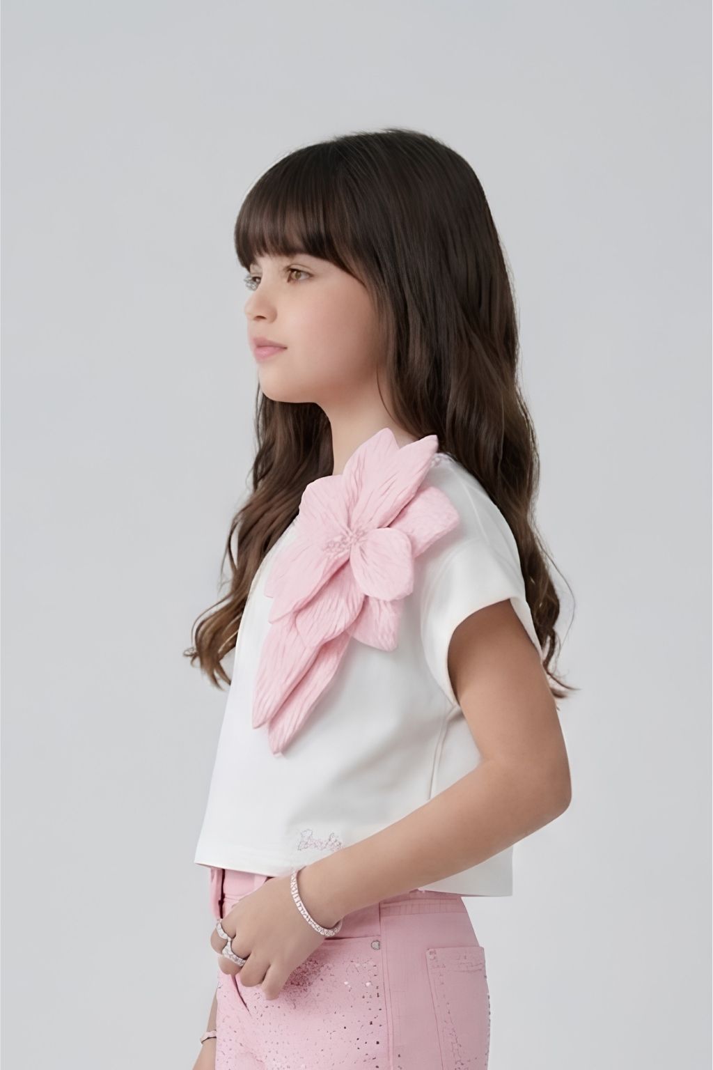 Barbie White Cap Sleeve Floral Applique Top BATP2264