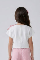 Barbie White Cap Sleeve Floral Applique Top BATP2264