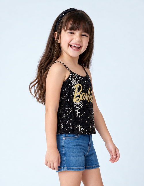 Barbie Girls Black Sequin Sleeveless Strappy Partywear Top BATP2291
