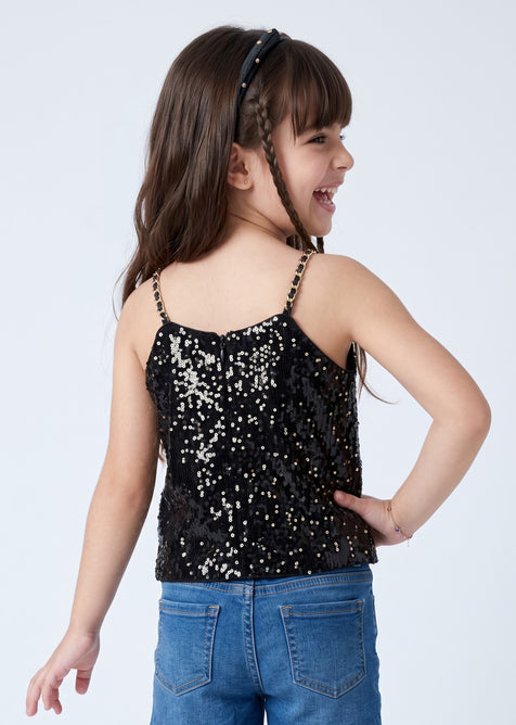 Barbie Girls Black Sequin Sleeveless Strappy Partywear Top BATP2291