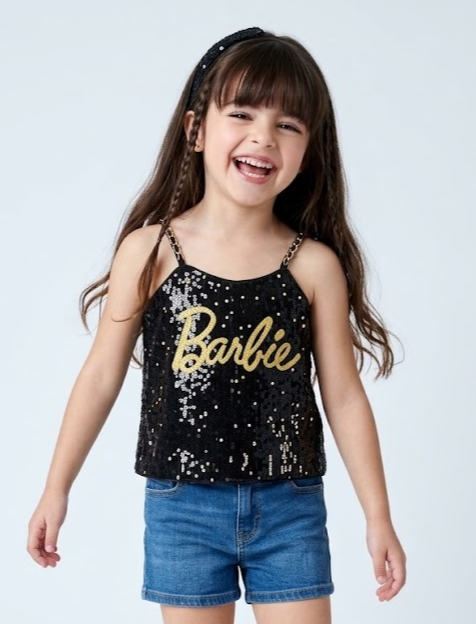 Barbie Girls Black Sequin Sleeveless Strappy Partywear Top BATP2291
