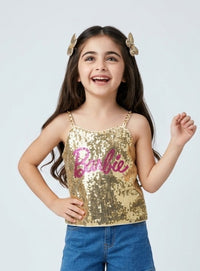 Barbie Girls Golden Sequin Sleeveless Strappy Partywear Top BATP2291