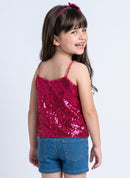 Barbie Girls Hot Pink Sequin Sleeveless Strappy Partywear Top BATP2291