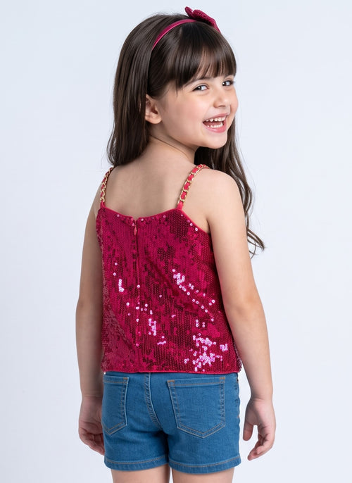 Barbie Girls Hot Pink Sequin Sleeveless Strappy Partywear Top BATP2291