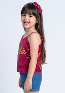 Barbie Girls Hot Pink Sequin Sleeveless Strappy Partywear Top BATP2291