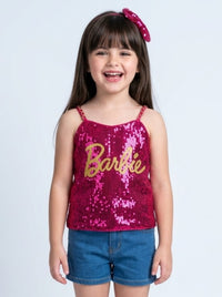 Barbie Girls Hot Pink Sequin Sleeveless Strappy Partywear Top BATP2291