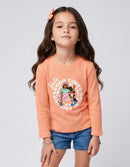 Barbie Peach Graphic Waffle-Knit Full Sleeve T-Shirt BATP2296
