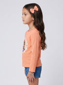 Barbie Peach Graphic Waffle-Knit Full Sleeve T-Shirt BATP2296