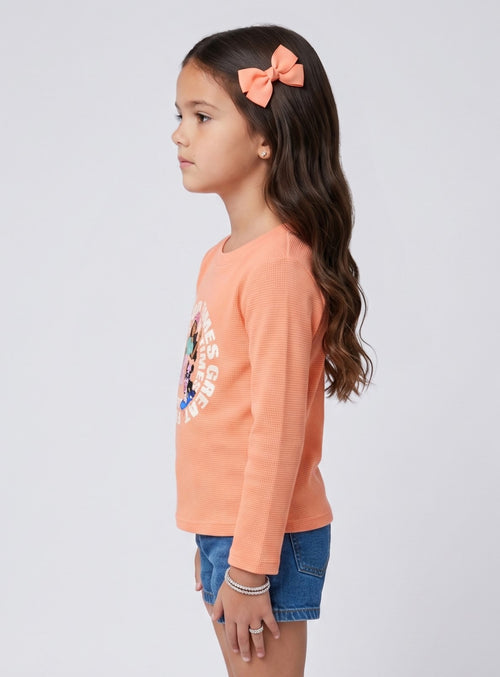 Barbie Peach Graphic Waffle-Knit Full Sleeve T-Shirt BATP2296