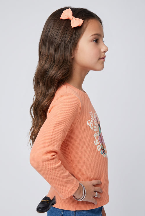 Barbie Peach Graphic Waffle-Knit Full Sleeve T-Shirt BATP2296