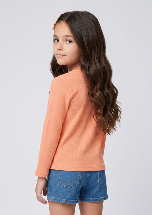 Barbie Peach Graphic Waffle-Knit Full Sleeve T-Shirt BATP2296