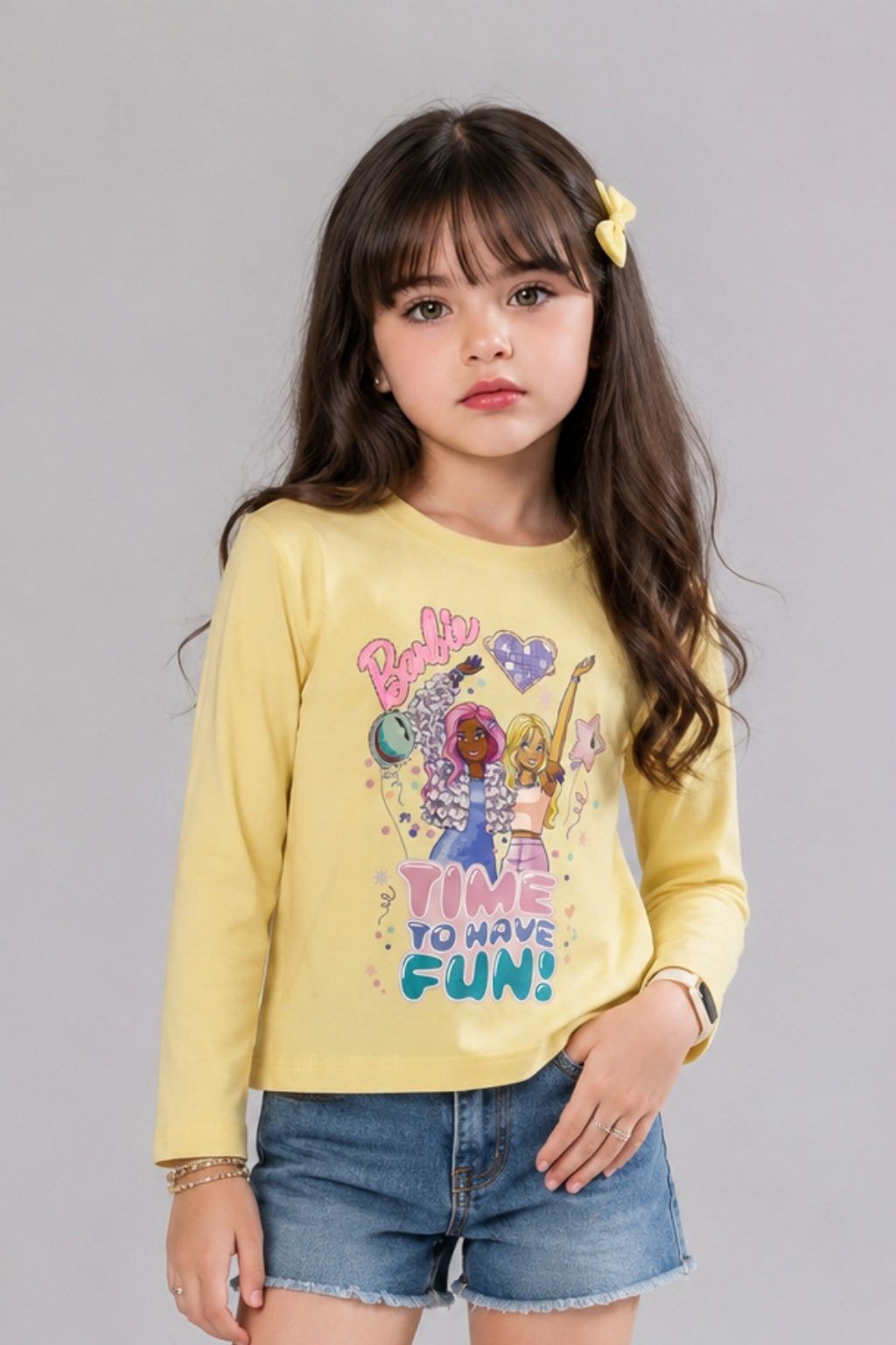 Barbie Lemon Yellow “Time to Have Fun” Graphic Full Sleeve T-Shirt BATP2297