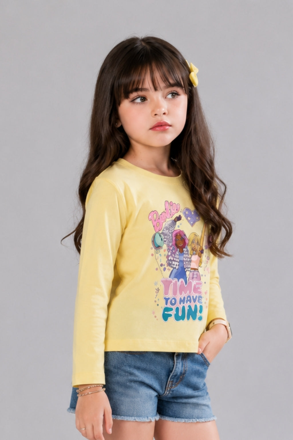 Barbie Lemon Yellow “Time to Have Fun” Graphic Full Sleeve T-Shirt BATP2297