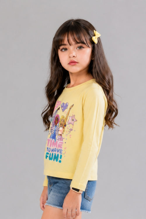 Barbie Lemon Yellow “Time to Have Fun” Graphic Full Sleeve T-Shirt BATP2297