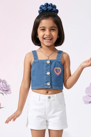 Barbie Denim Soild Heart Patch Crop Top BAWC0001