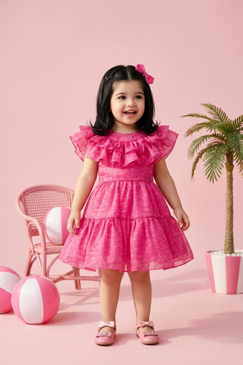 Barbie Pink Lace Party Dress with Ruffles BAF205
