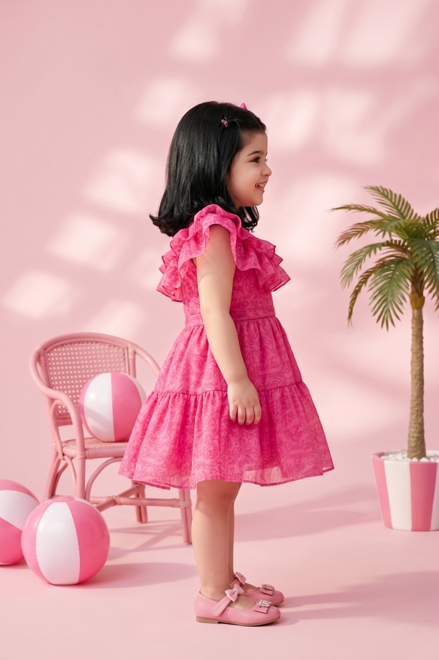 Barbie Pink Lace Party Dress with Ruffles BAF205