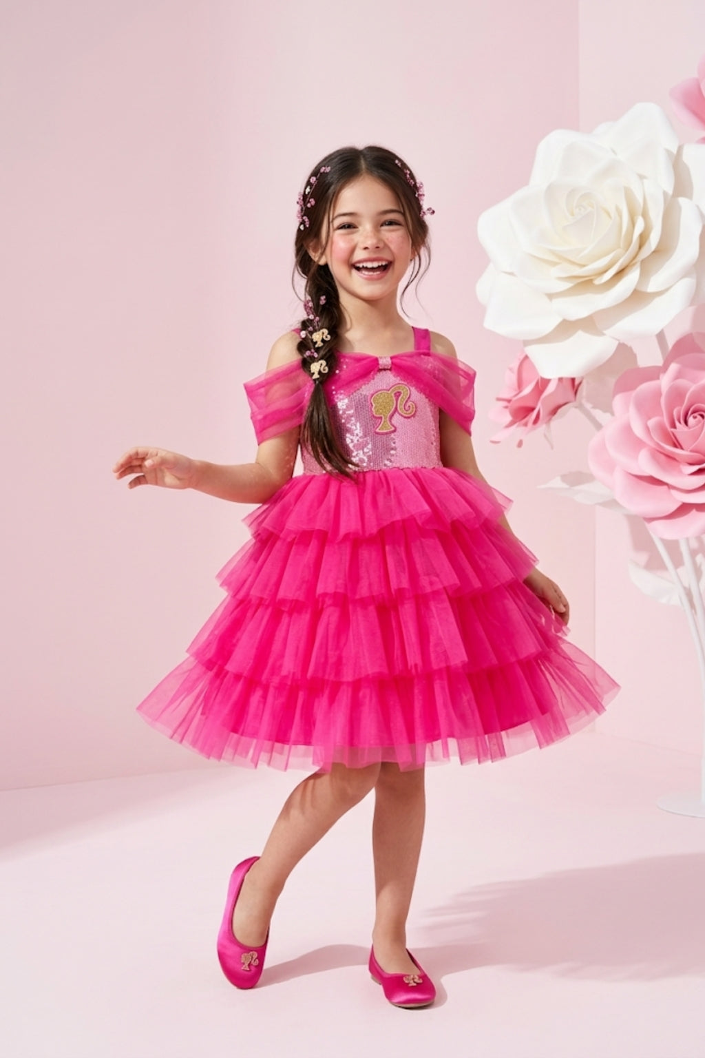 Barbie Spaghetti Neck Sequin Mid-Waist Frock BAF218