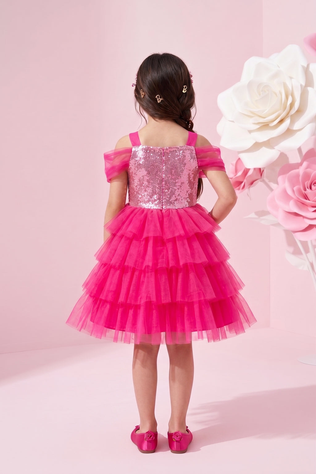 Barbie Spaghetti Neck Sequin Mid-Waist Frock BAF218
