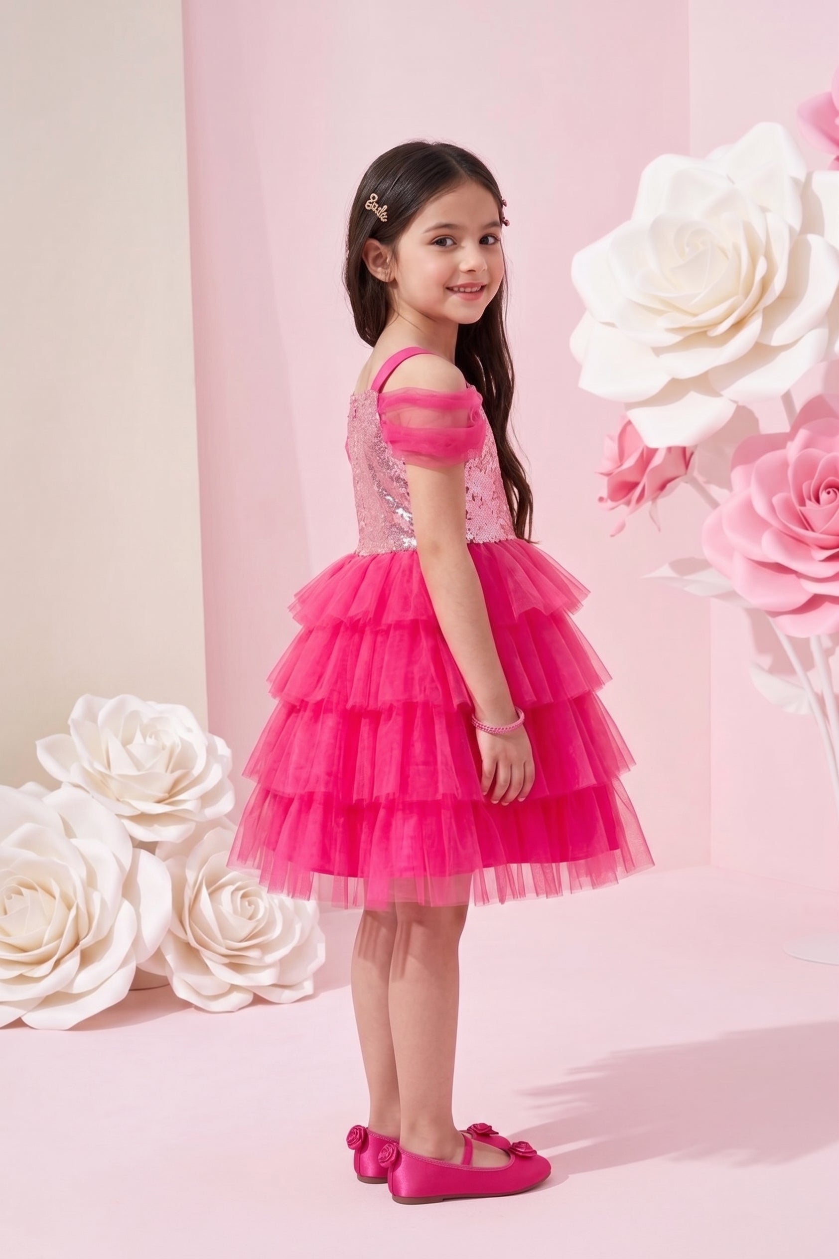 Barbie Spaghetti Neck Sequin Mid-Waist Frock BAF218