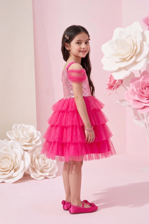 Barbie Spaghetti Neck Sequin Mid-Waist Frock BAF218