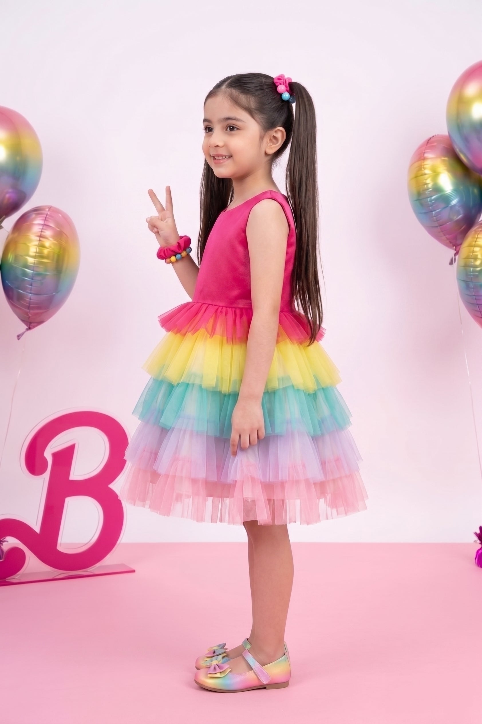Girls Barbie Rainbow Tulle Dress BAF222