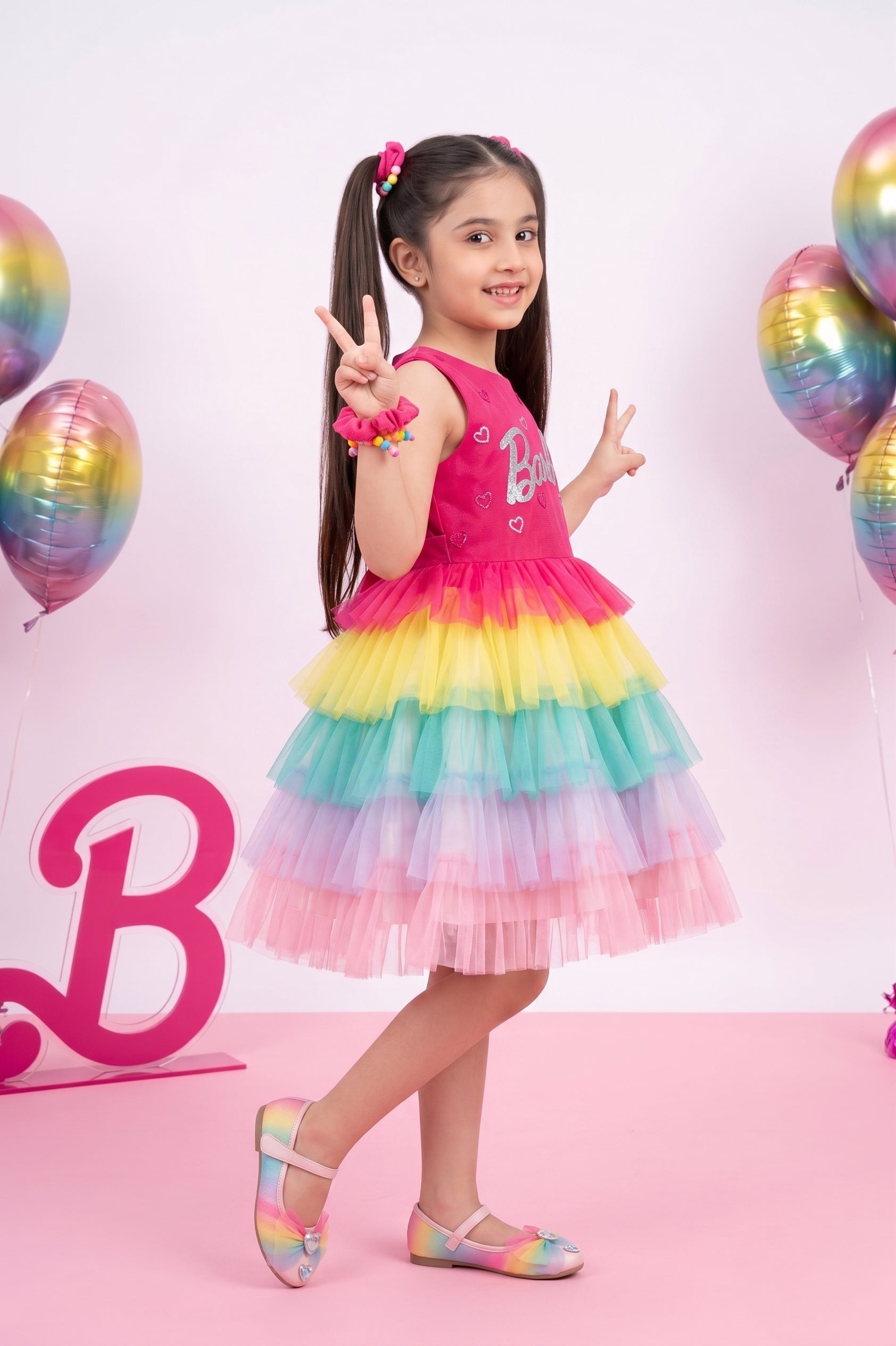 Girls Barbie Rainbow Tulle Dress BAF222