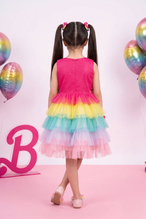 Girls Barbie Rainbow Tulle Dress BAF222
