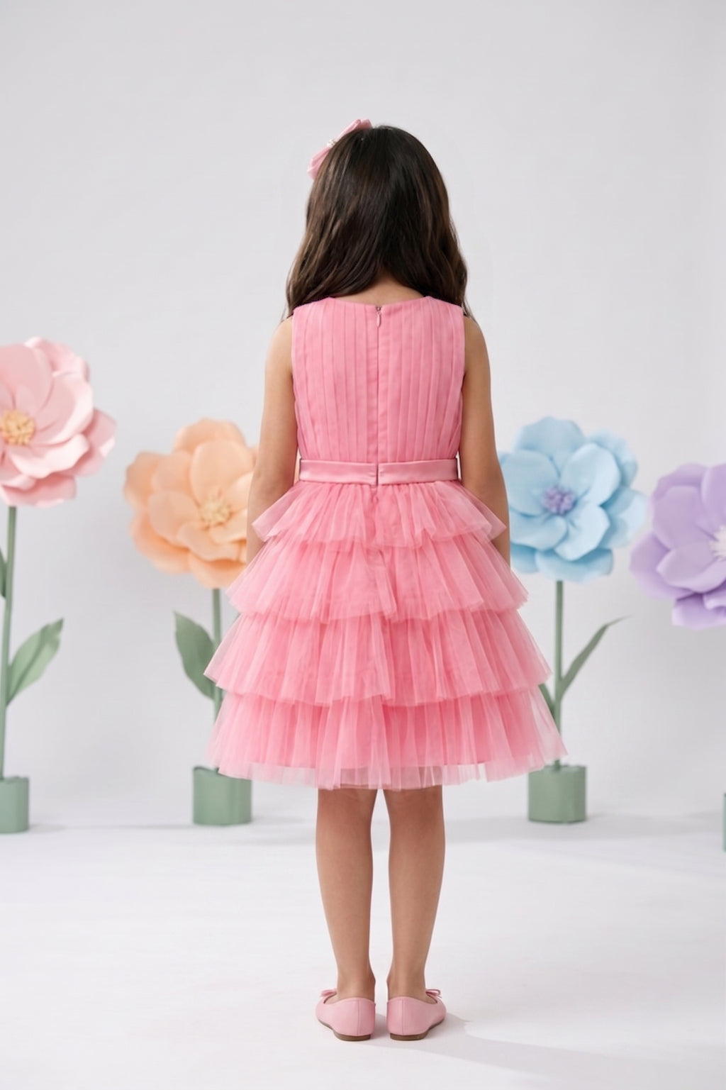 Barbie Peach Net Layered Embellished Party Dress BAF245