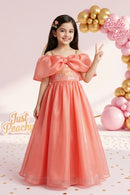 Barbie Girls Peach Bow Party Gown Off Shoulder Tulle BAG430