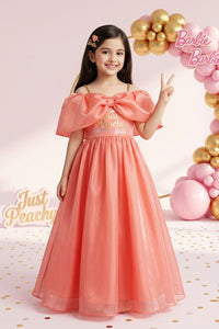 Barbie Girls Peach Bow Party Gown Off Shoulder Tulle BAG430