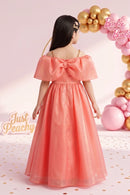 Barbie Girls Peach Bow Party Gown Off Shoulder Tulle BAG430